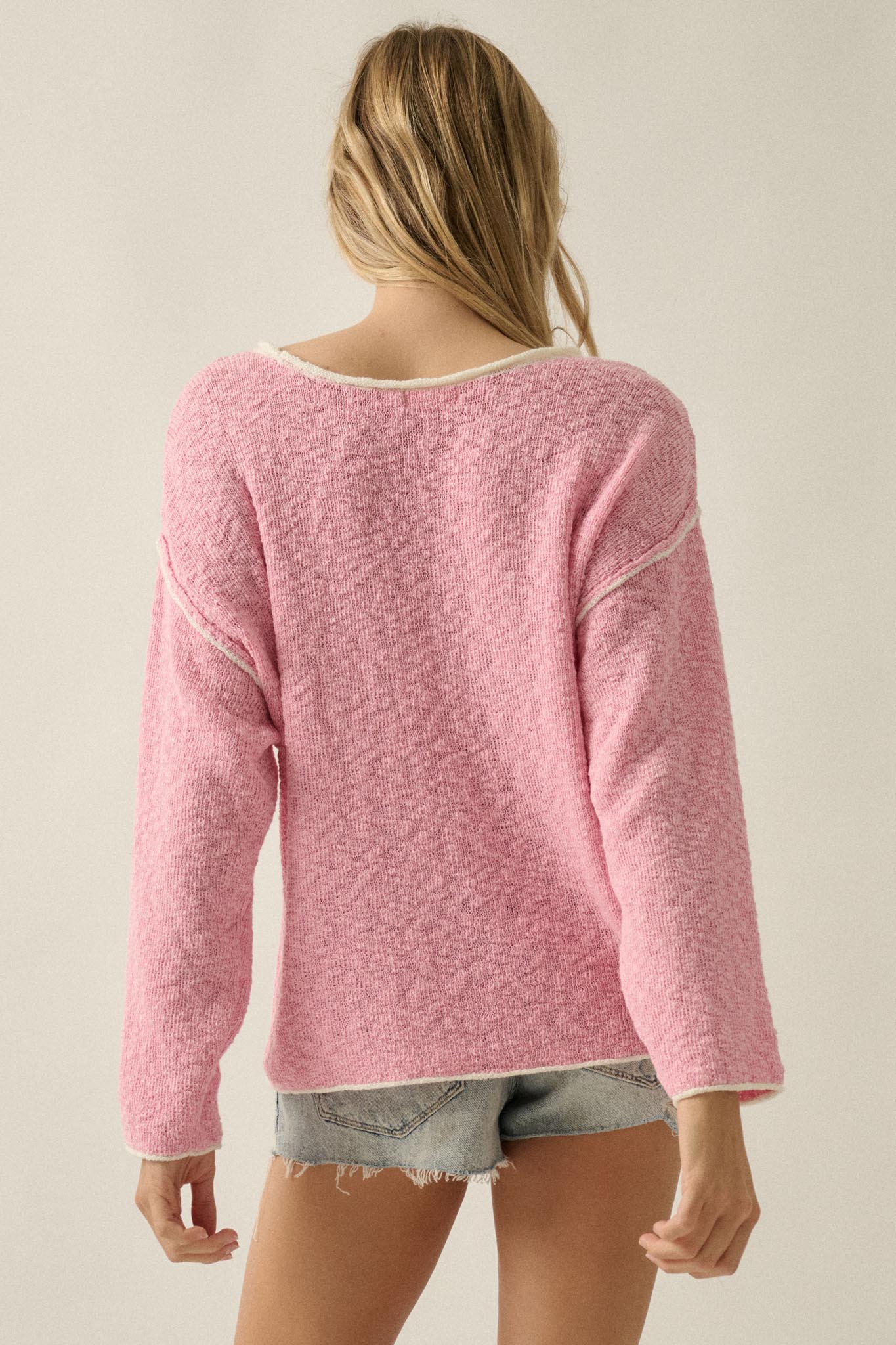 Get Cozy Textured Knit Exposed-Seam Sweater