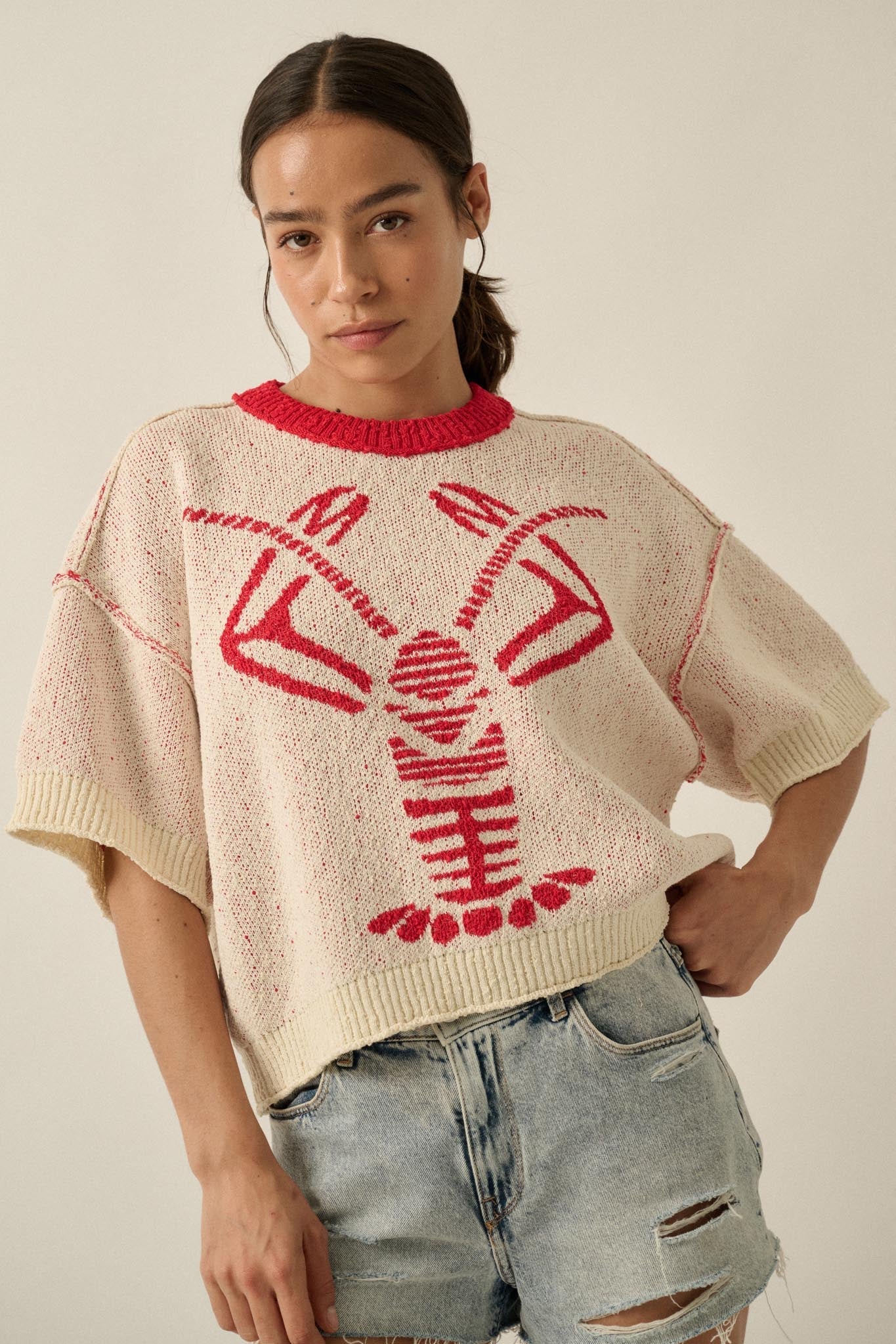 Rock Lobster Jacquard-Knit Short-Sleeve Sweater