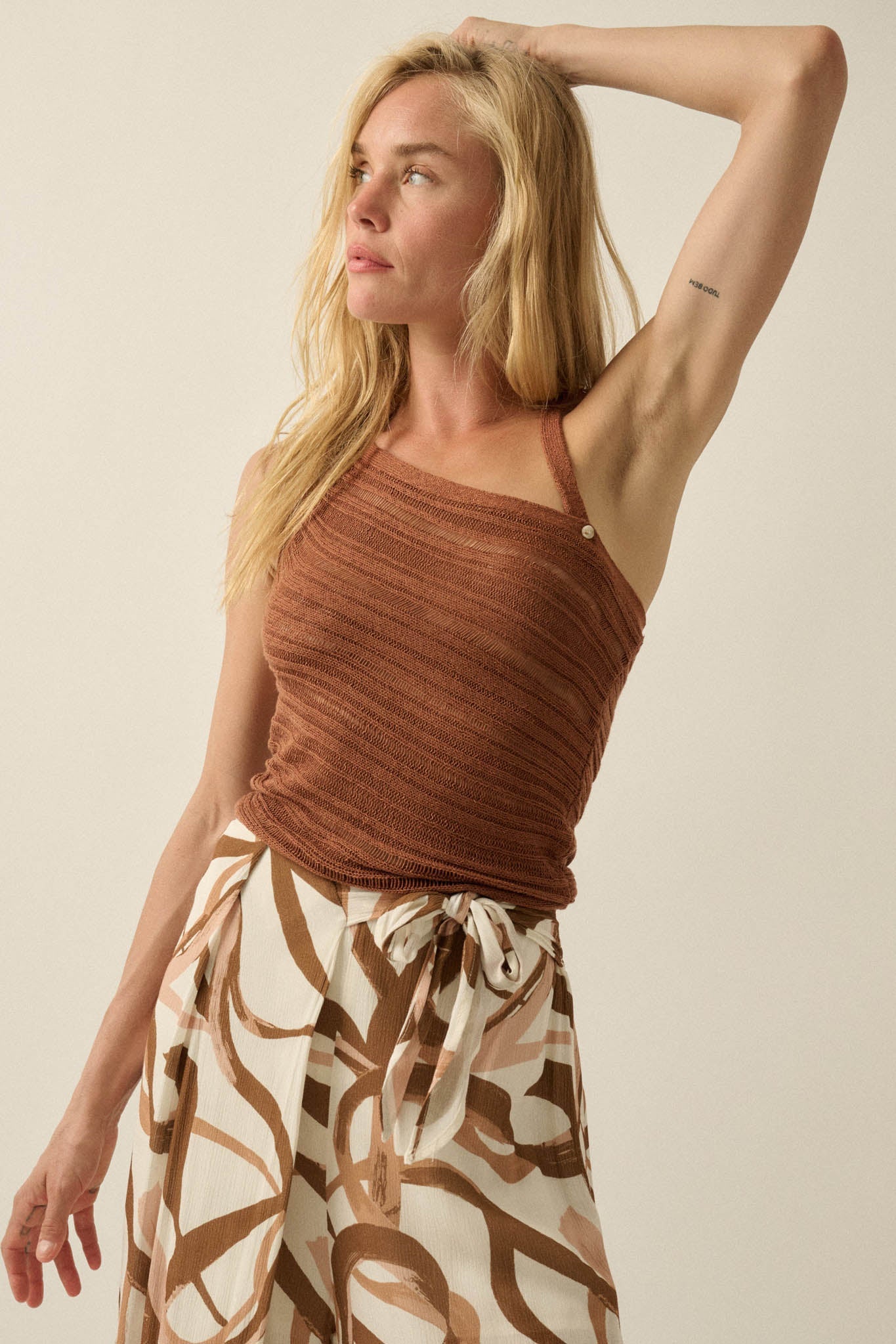 Cool Summer Ladder-Knit Asymmetrical Tank Top