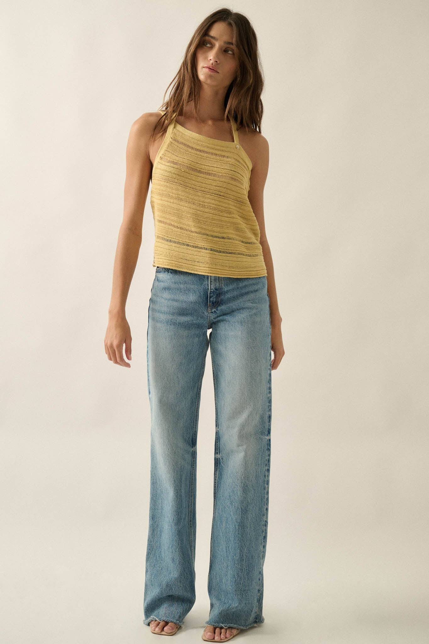 Cool Summer Ladder-Knit Asymmetrical Tank Top
