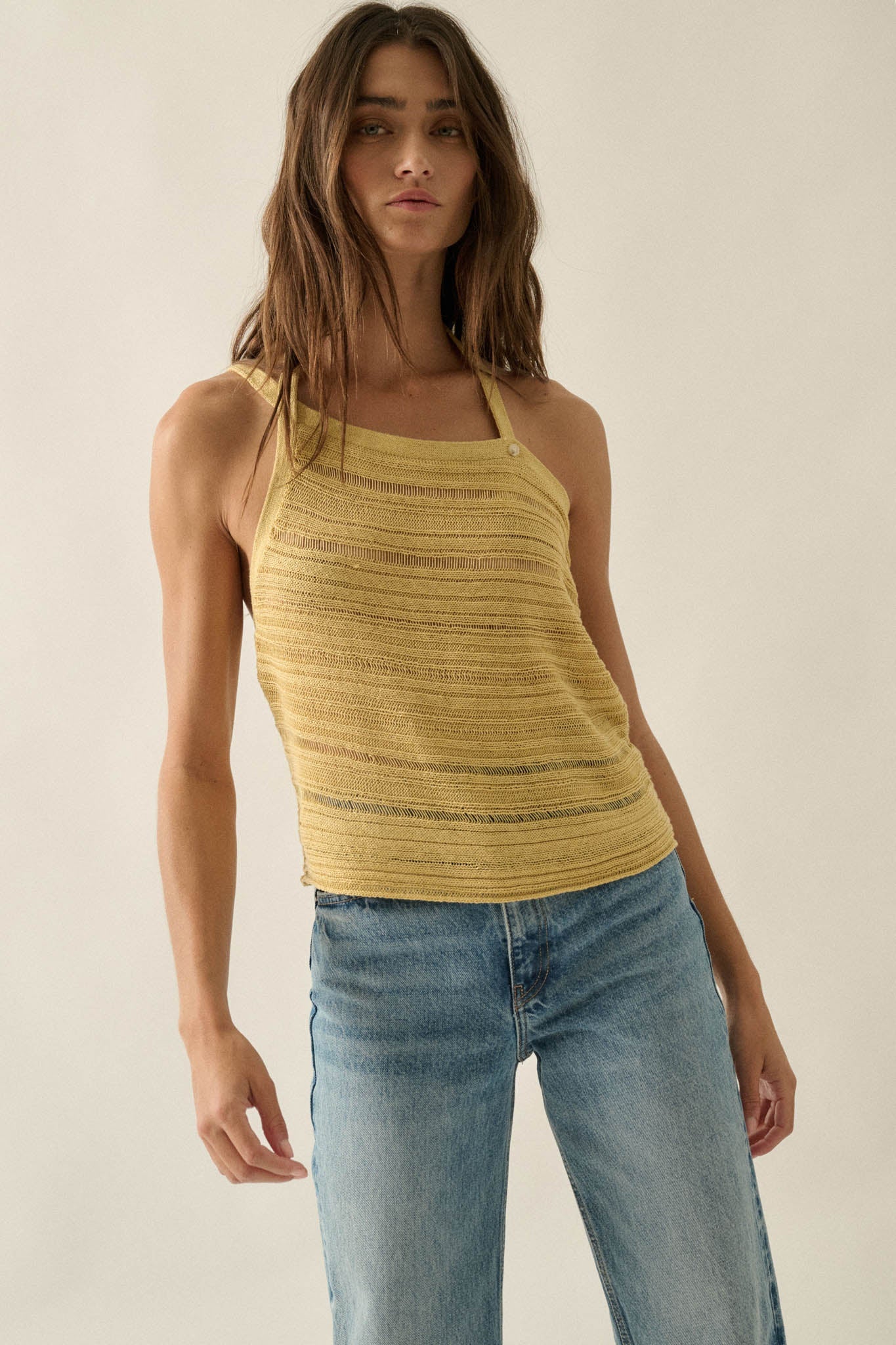 Cool Summer Ladder-Knit Asymmetrical Tank Top