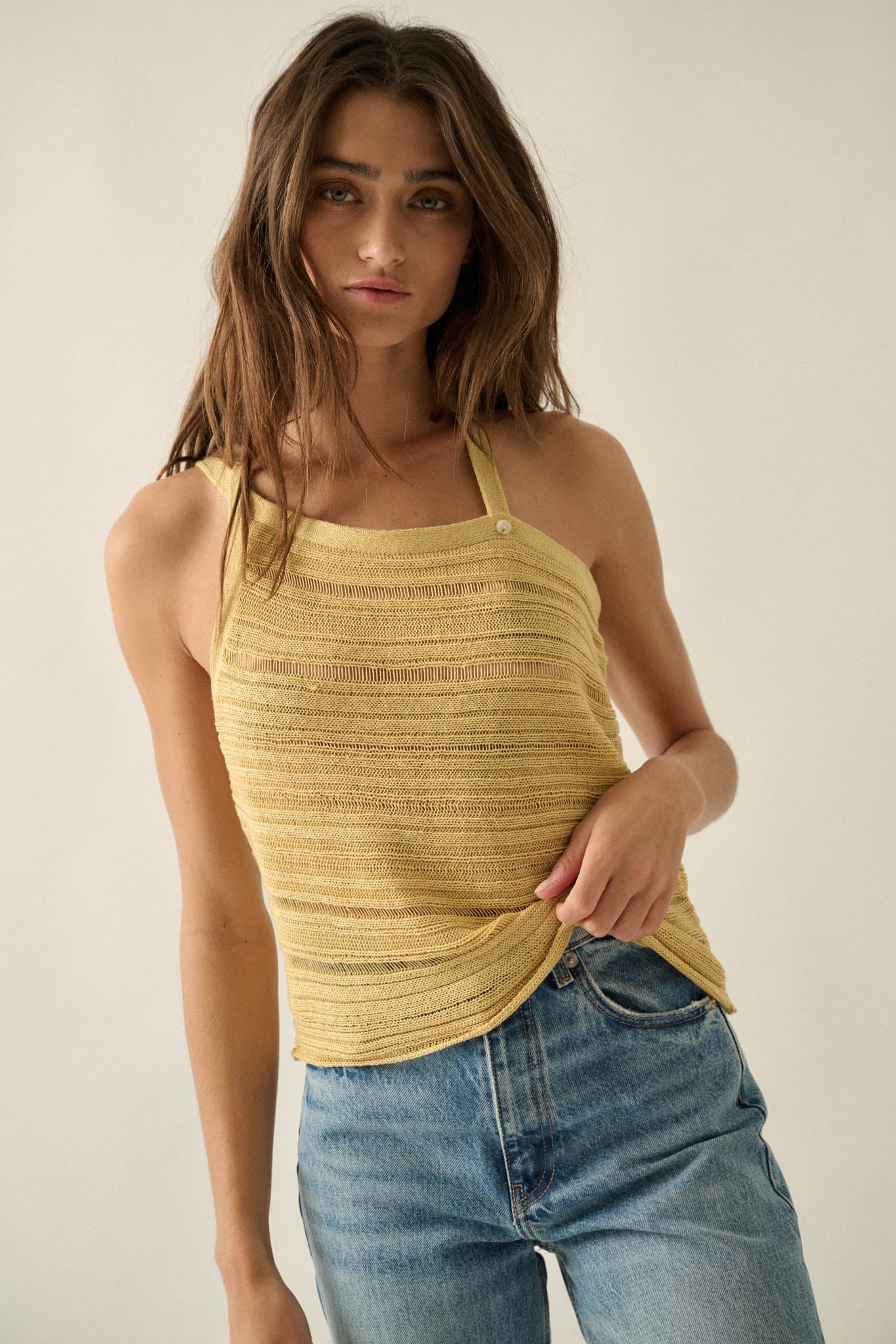 Cool Summer Ladder-Knit Asymmetrical Tank Top