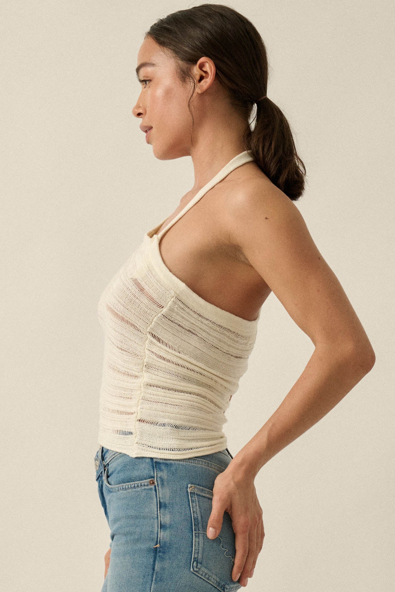 Cool Summer Ladder-Knit Asymmetrical Tank Top