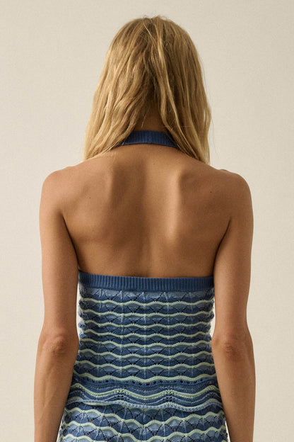 Next Wave Striped Crochet-Knit Halter Tank Top