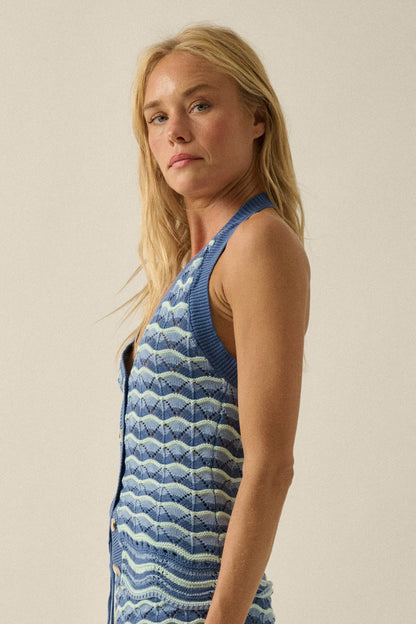 Next Wave Striped Crochet-Knit Halter Tank Top