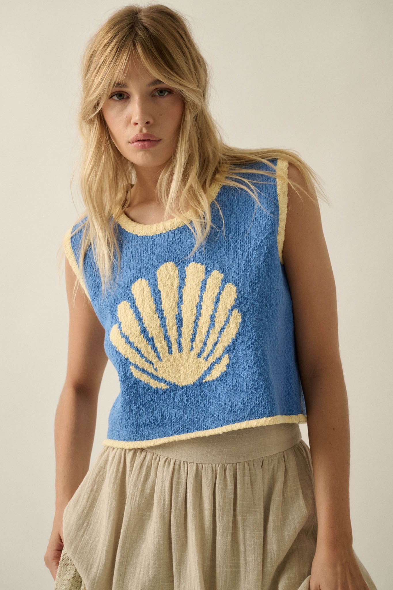 Shell Yeah Textured Jacquard-Knit Sweater Tank Top