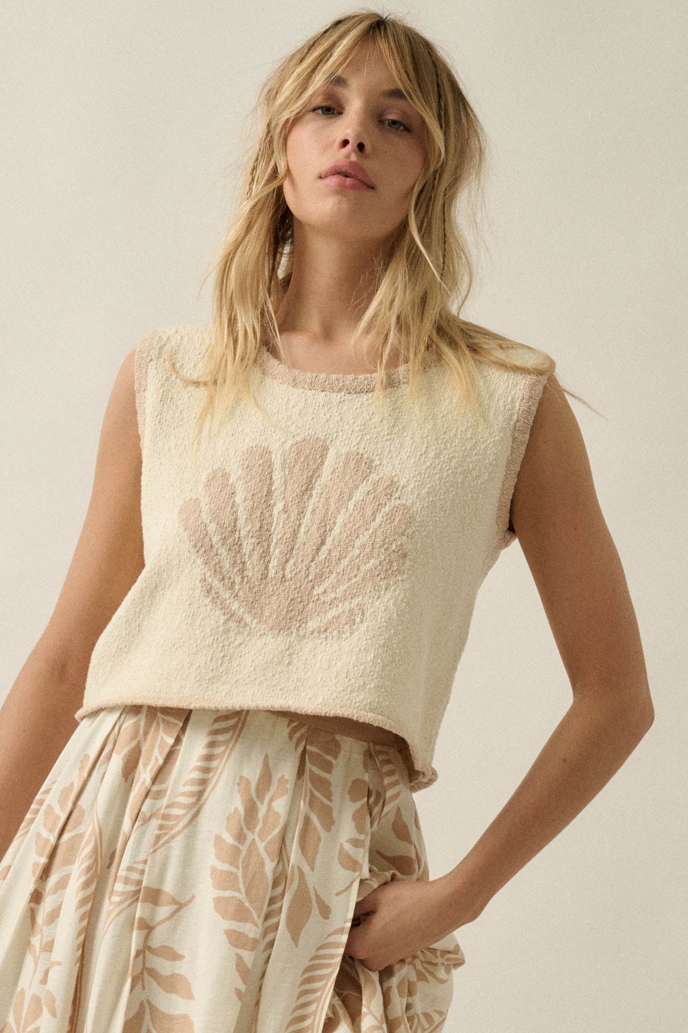 Shell Yeah Textured Jacquard-Knit Sweater Tank Top
