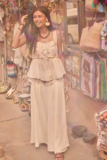 Cottage Garden Floral-Embroidered Peasant Tank Top