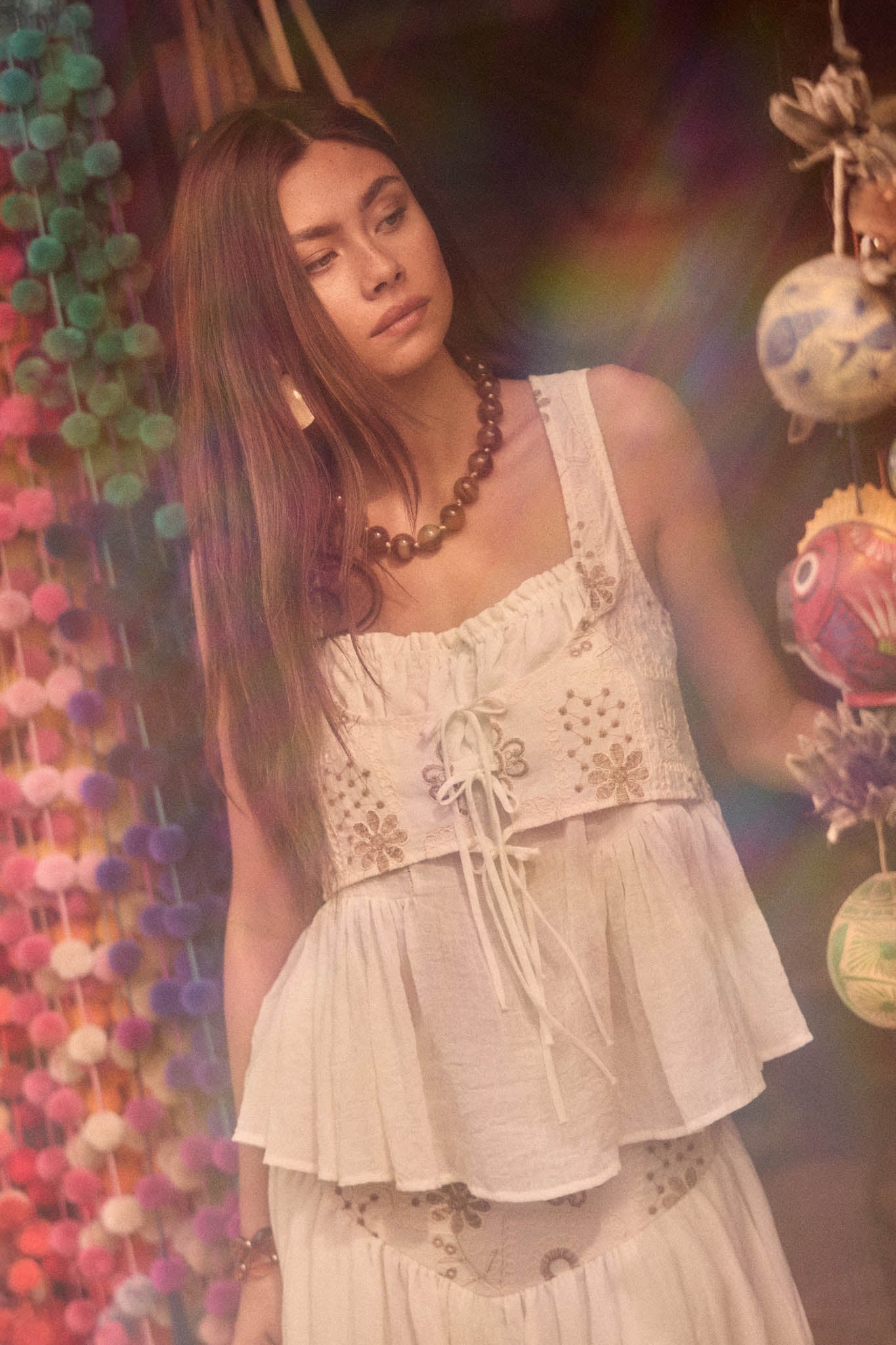 Cottage Garden Floral-Embroidered Peasant Tank Top