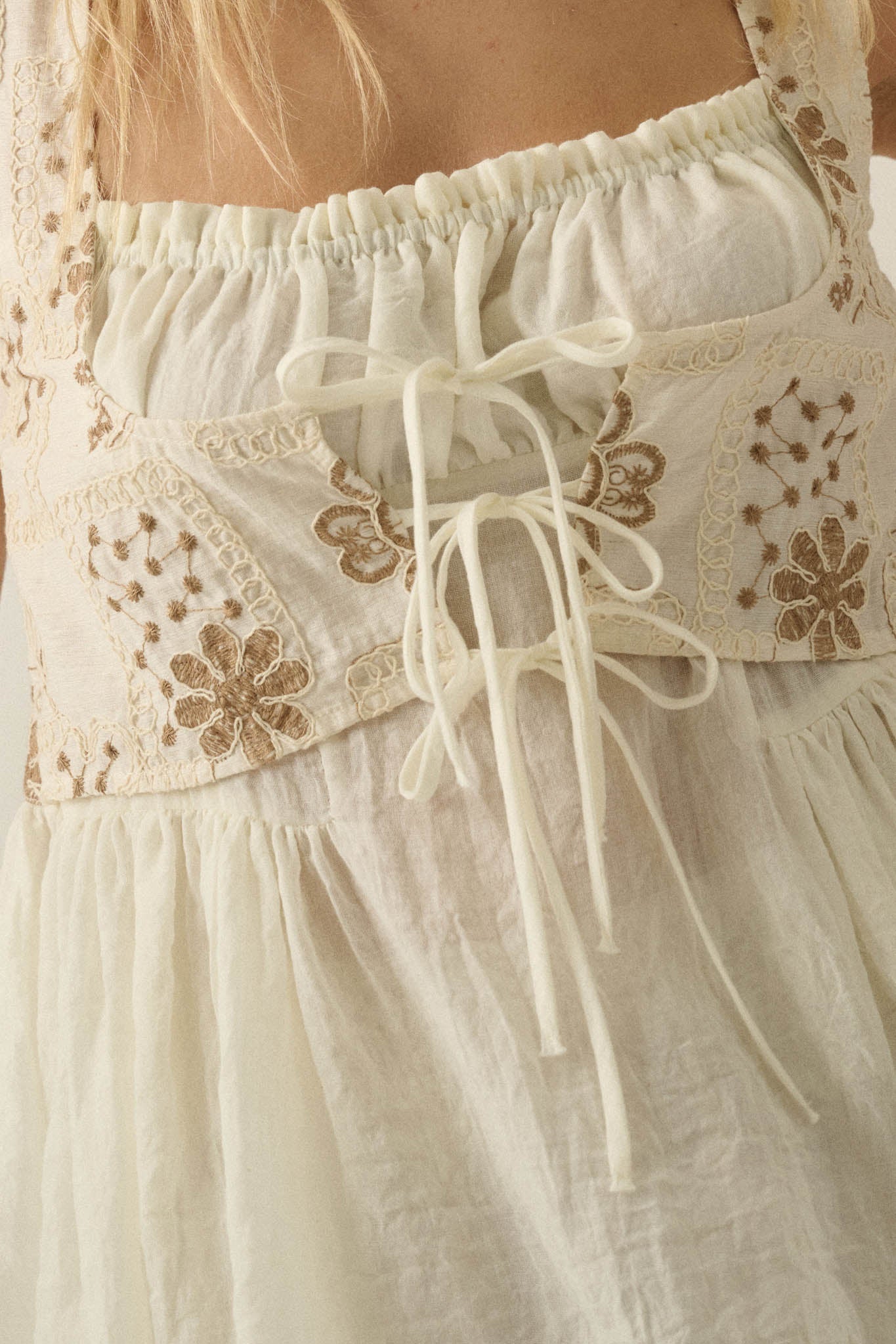 Cottage Garden Floral-Embroidered Peasant Tank Top