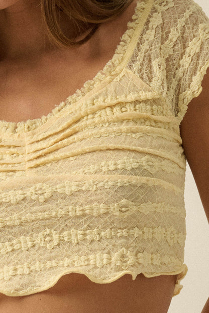 Lacy Blooms Floral Lace Cropped V-Neck Top