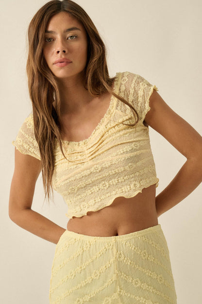 Lacy Blooms Floral Lace Cropped V-Neck Top
