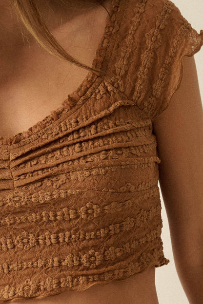 Lacy Blooms Floral Lace Cropped V-Neck Top