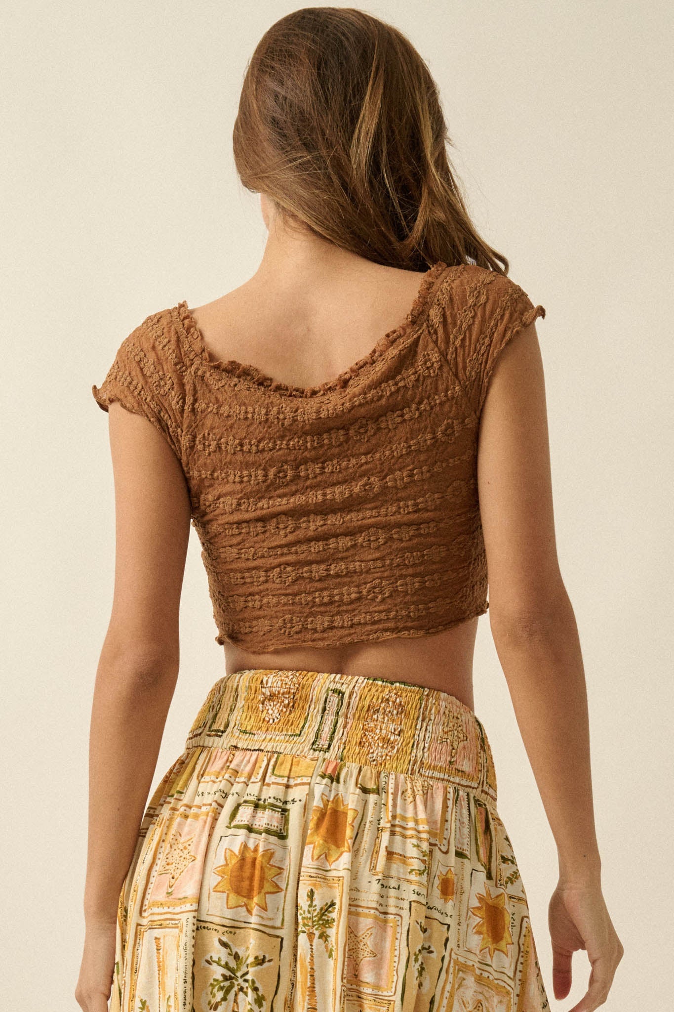 Lacy Blooms Floral Lace Cropped V-Neck Top