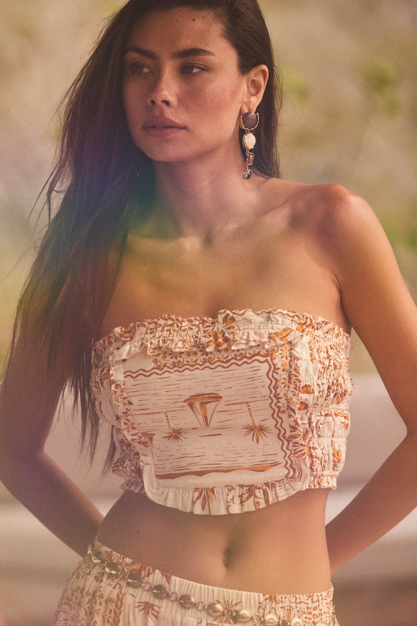 Island Breeze Tropical-Print Ruffle Bandeau Top