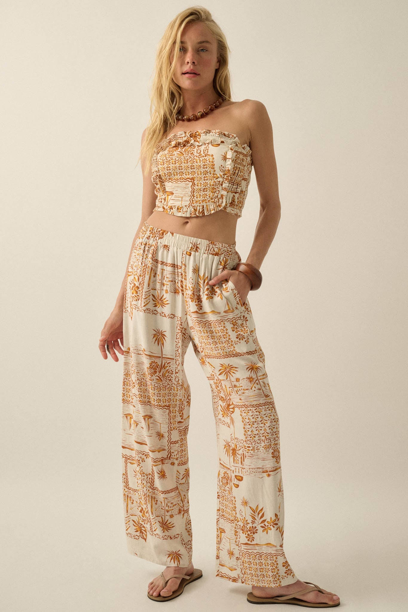 Island Breeze Tropical-Print Ruffle Bandeau Top