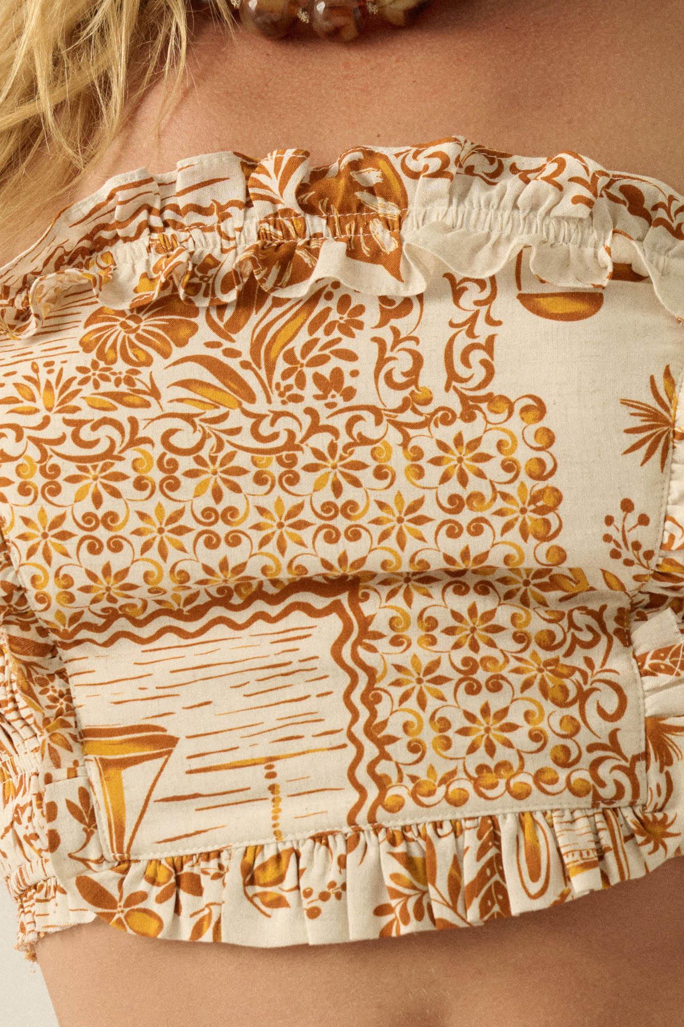 Island Breeze Tropical-Print Ruffle Bandeau Top