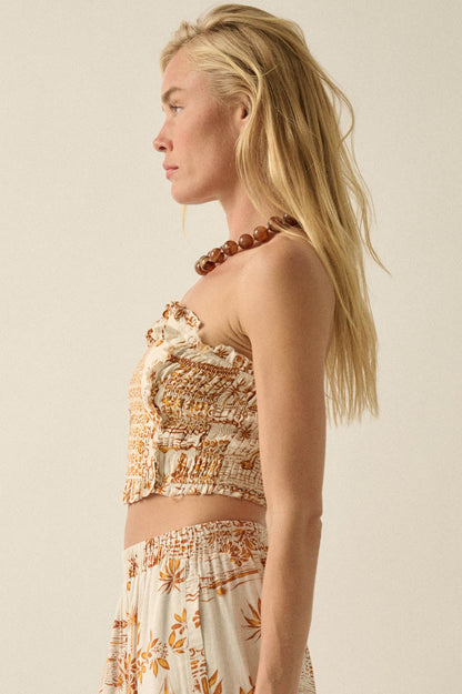 Island Breeze Tropical-Print Ruffle Bandeau Top