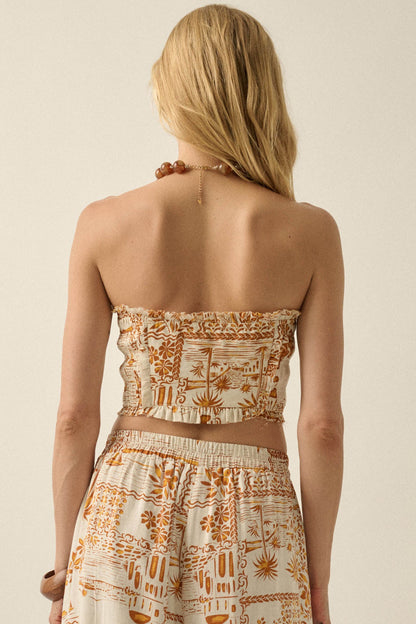 Island Breeze Tropical-Print Ruffle Bandeau Top