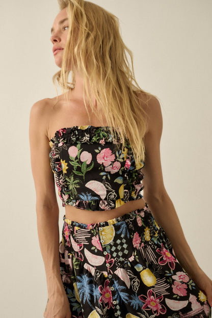 Good Times Fruit & Floral-Print Ruffle Bandeau Top