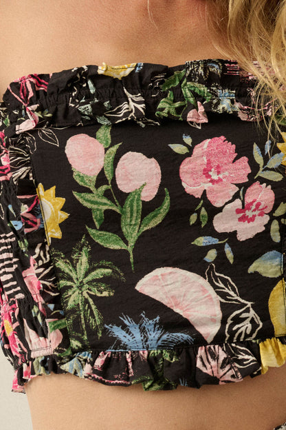 Good Times Fruit & Floral-Print Ruffle Bandeau Top