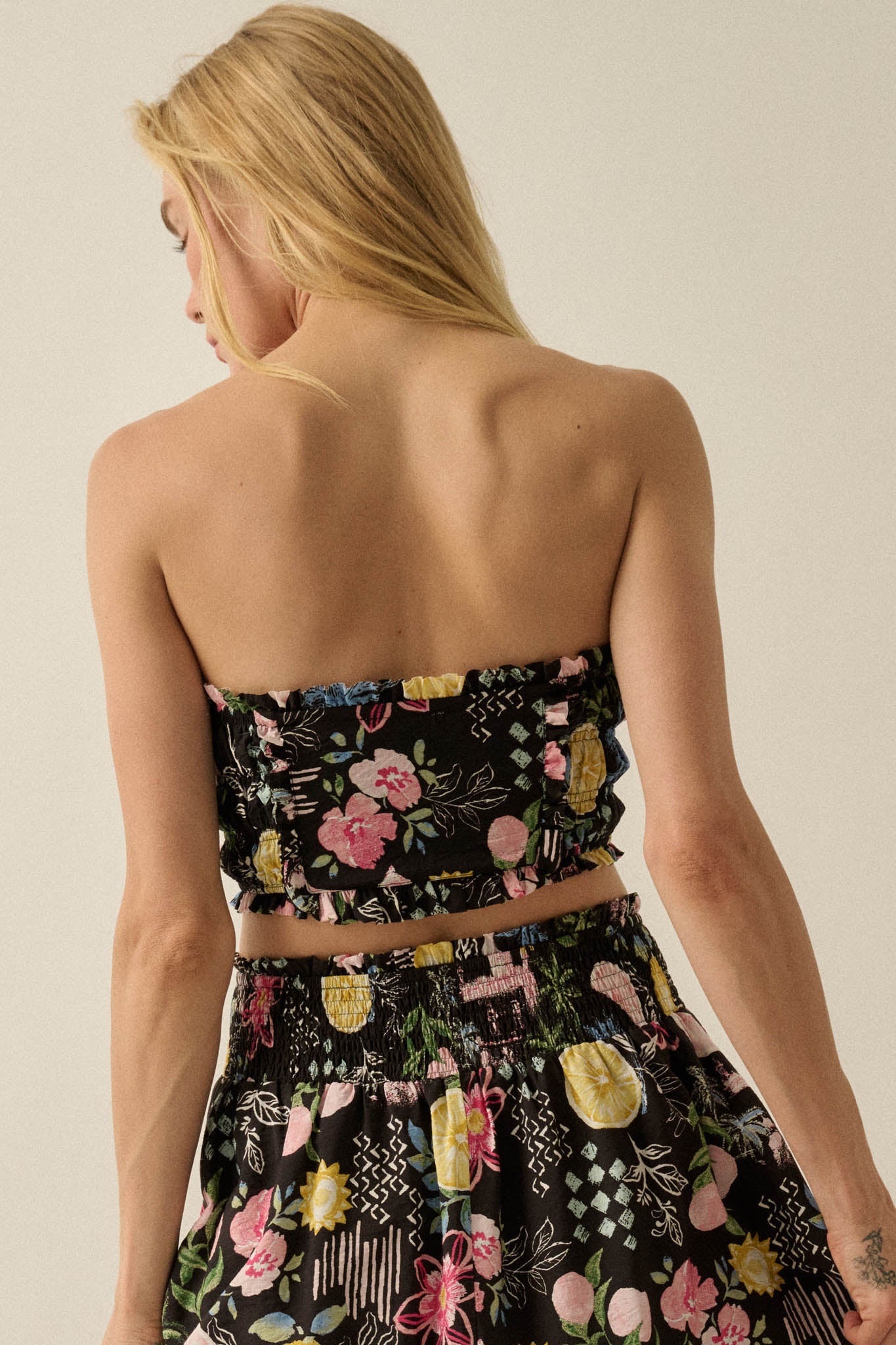 Good Times Fruit & Floral-Print Ruffle Bandeau Top