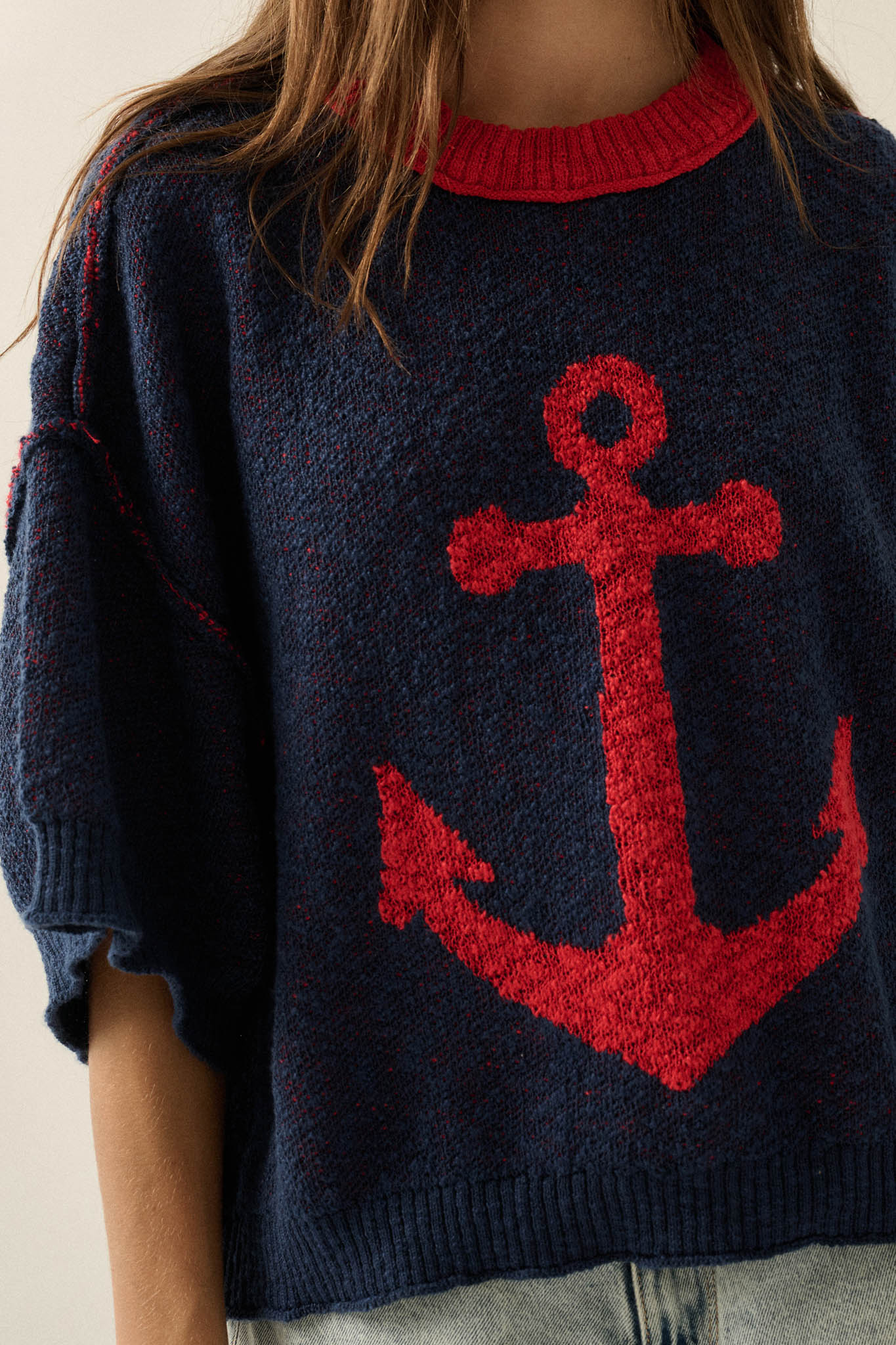 Anchors Up Jacquard-Knit Short-Sleeve Sweater