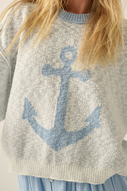 Anchors Up Jacquard-Knit Short-Sleeve Sweater