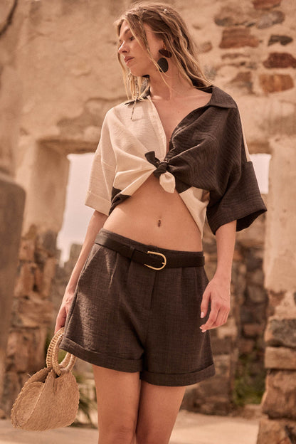 Double Talk Colorblock Short-Sleeve Pocket Shirt