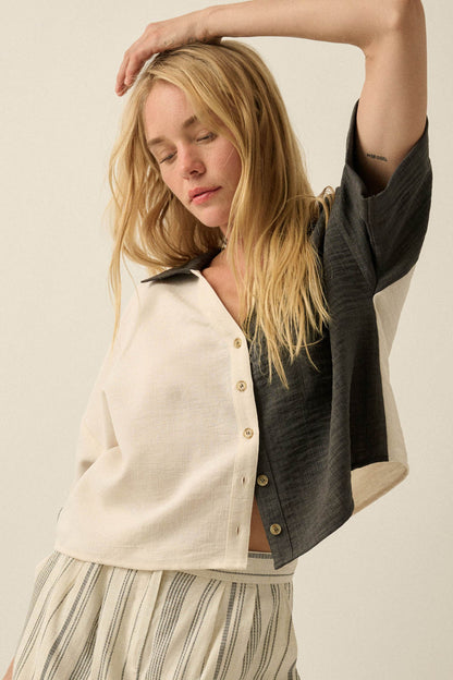 Double Talk Colorblock Short-Sleeve Pocket Shirt