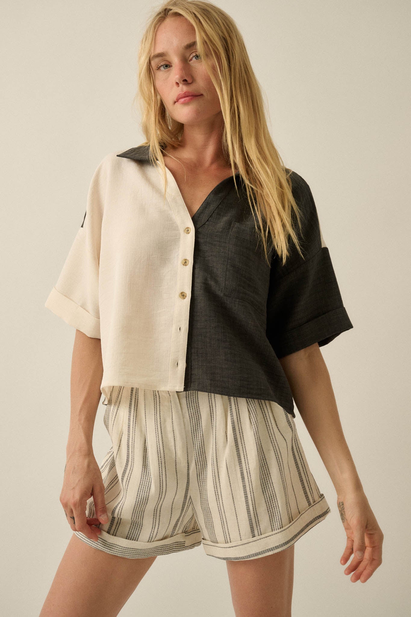 Double Talk Colorblock Short-Sleeve Pocket Shirt