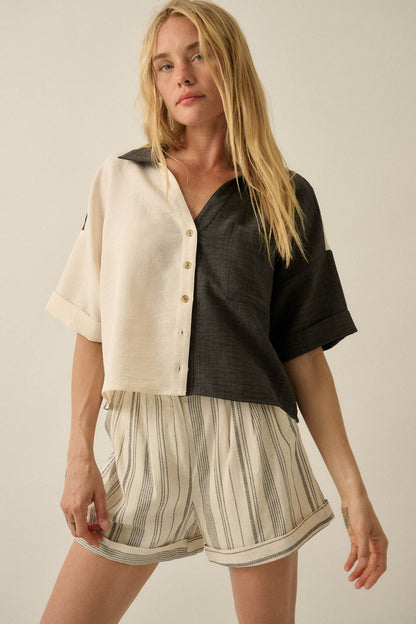 Double Talk Colorblock Short-Sleeve Pocket Shirt