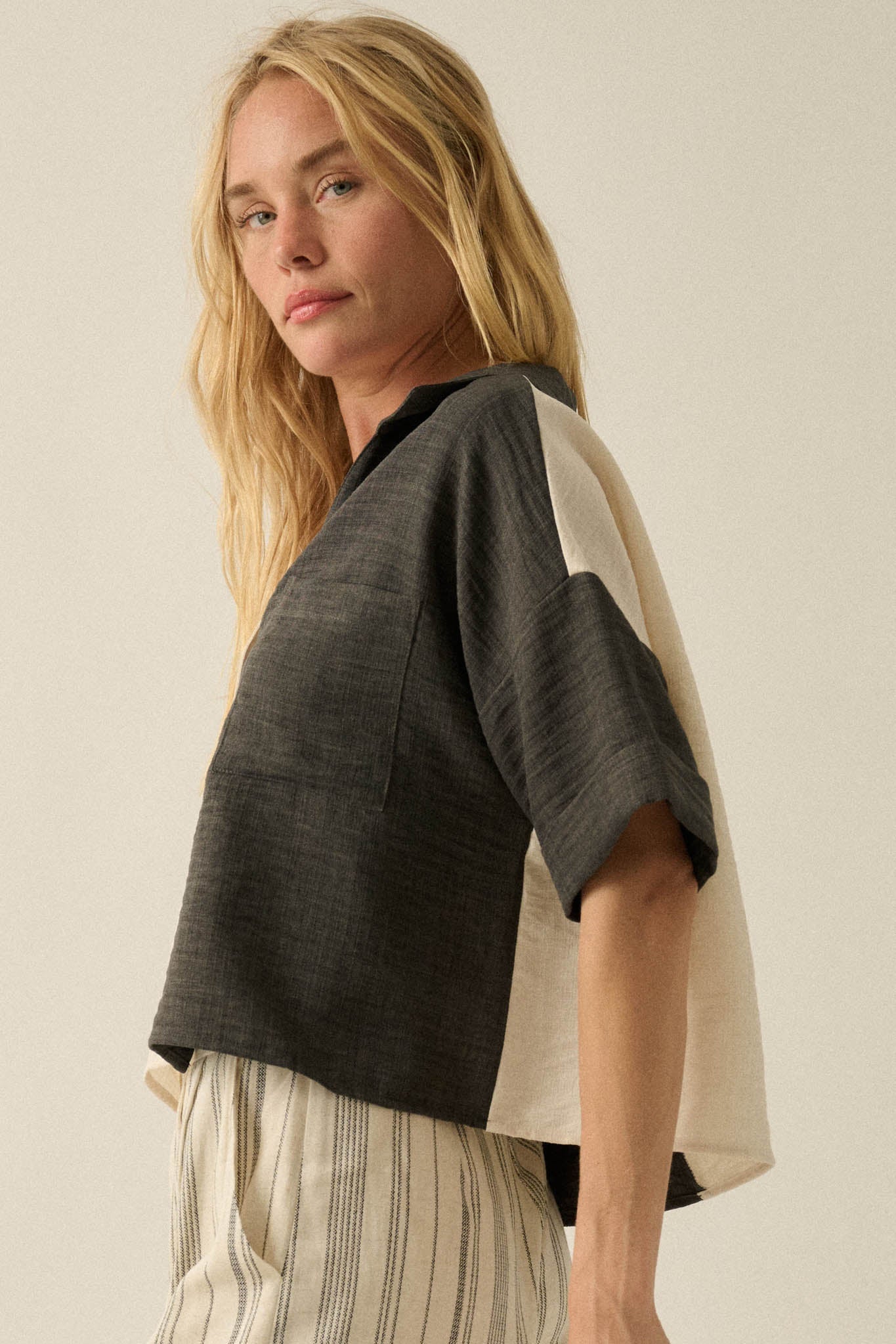 Double Talk Colorblock Short-Sleeve Pocket Shirt