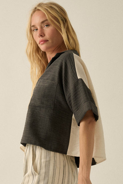 Double Talk Colorblock Short-Sleeve Pocket Shirt