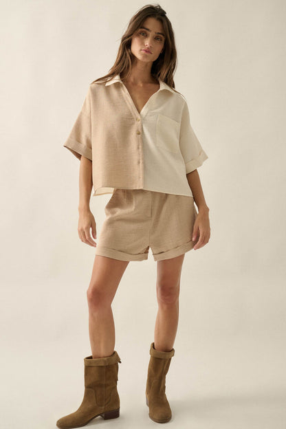 Double Talk Colorblock Short-Sleeve Pocket Shirt