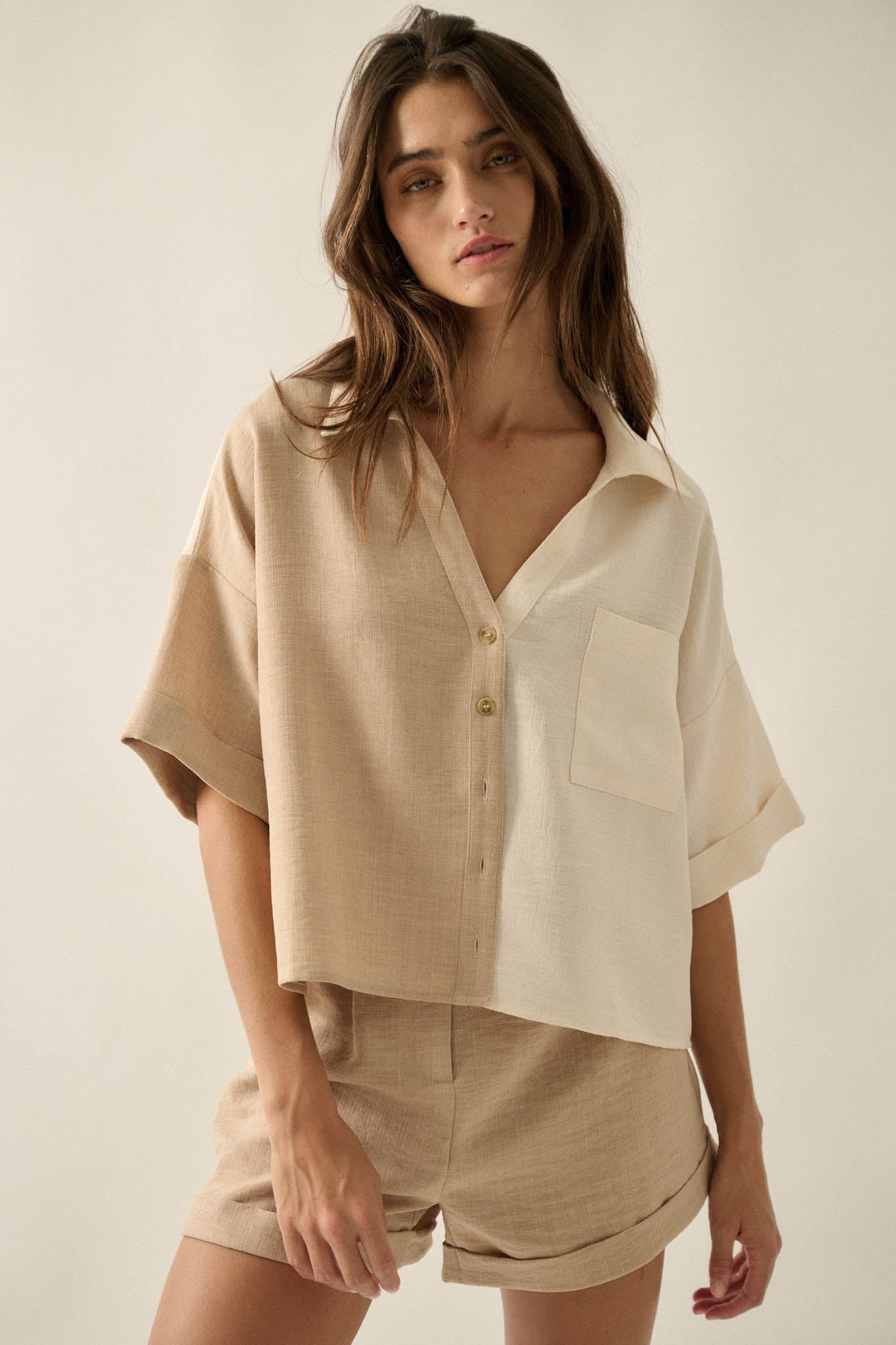 Double Talk Colorblock Short-Sleeve Pocket Shirt