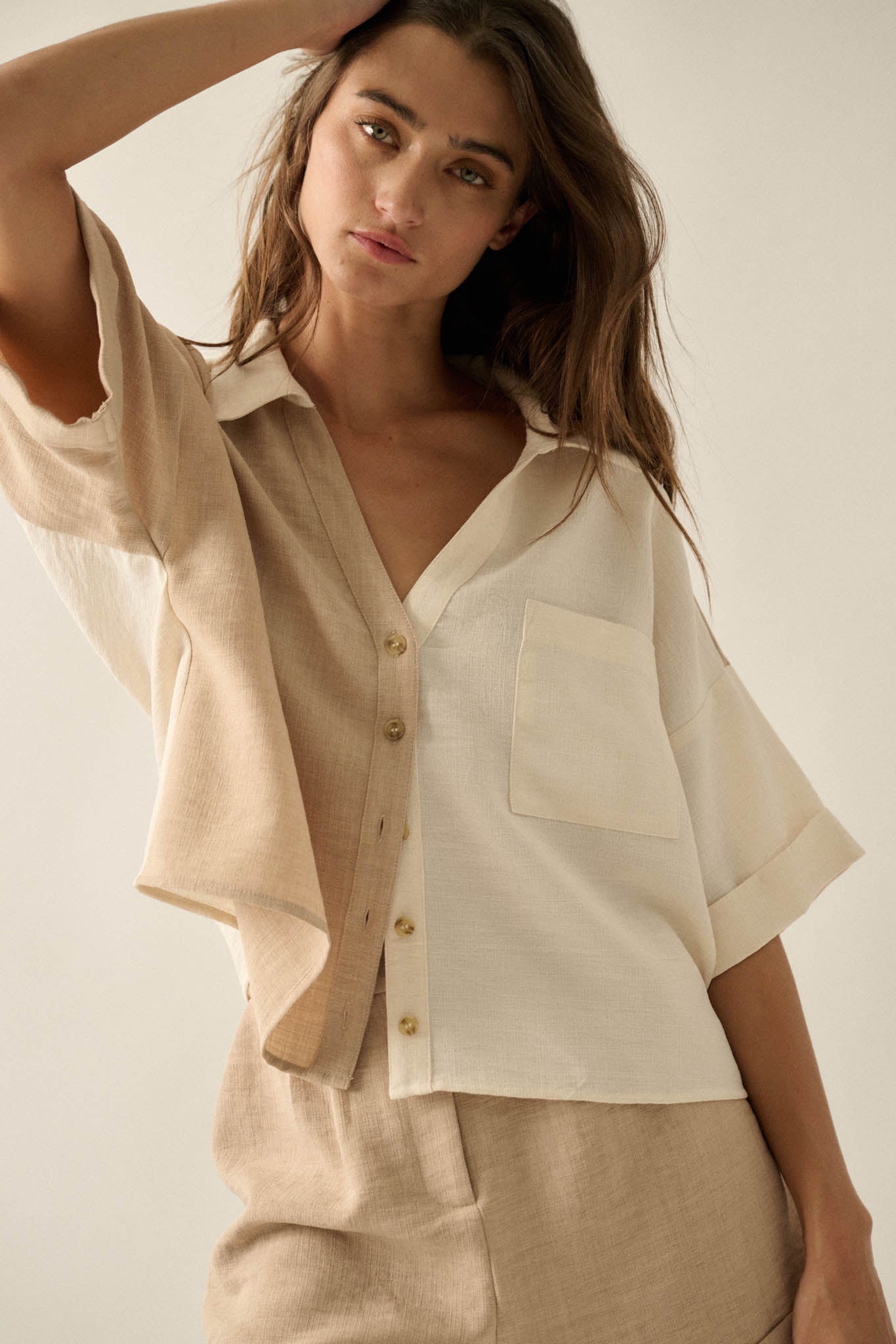 Double Talk Colorblock Short-Sleeve Pocket Shirt