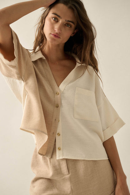 Double Talk Colorblock Short-Sleeve Pocket Shirt