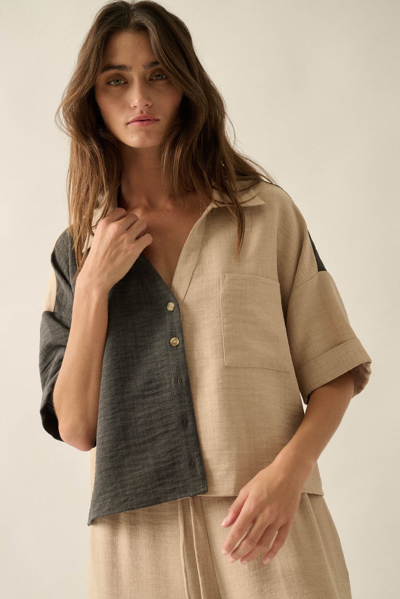 Double Talk Colorblock Short-Sleeve Pocket Shirt