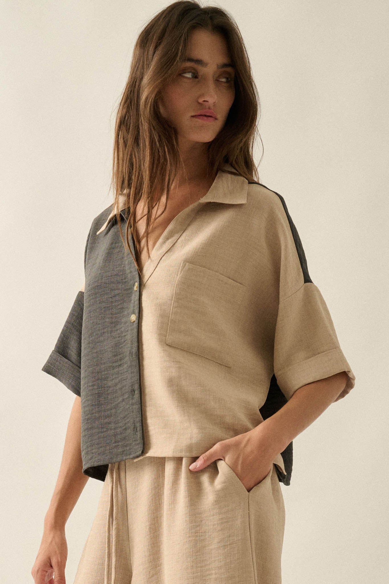 Double Talk Colorblock Short-Sleeve Pocket Shirt