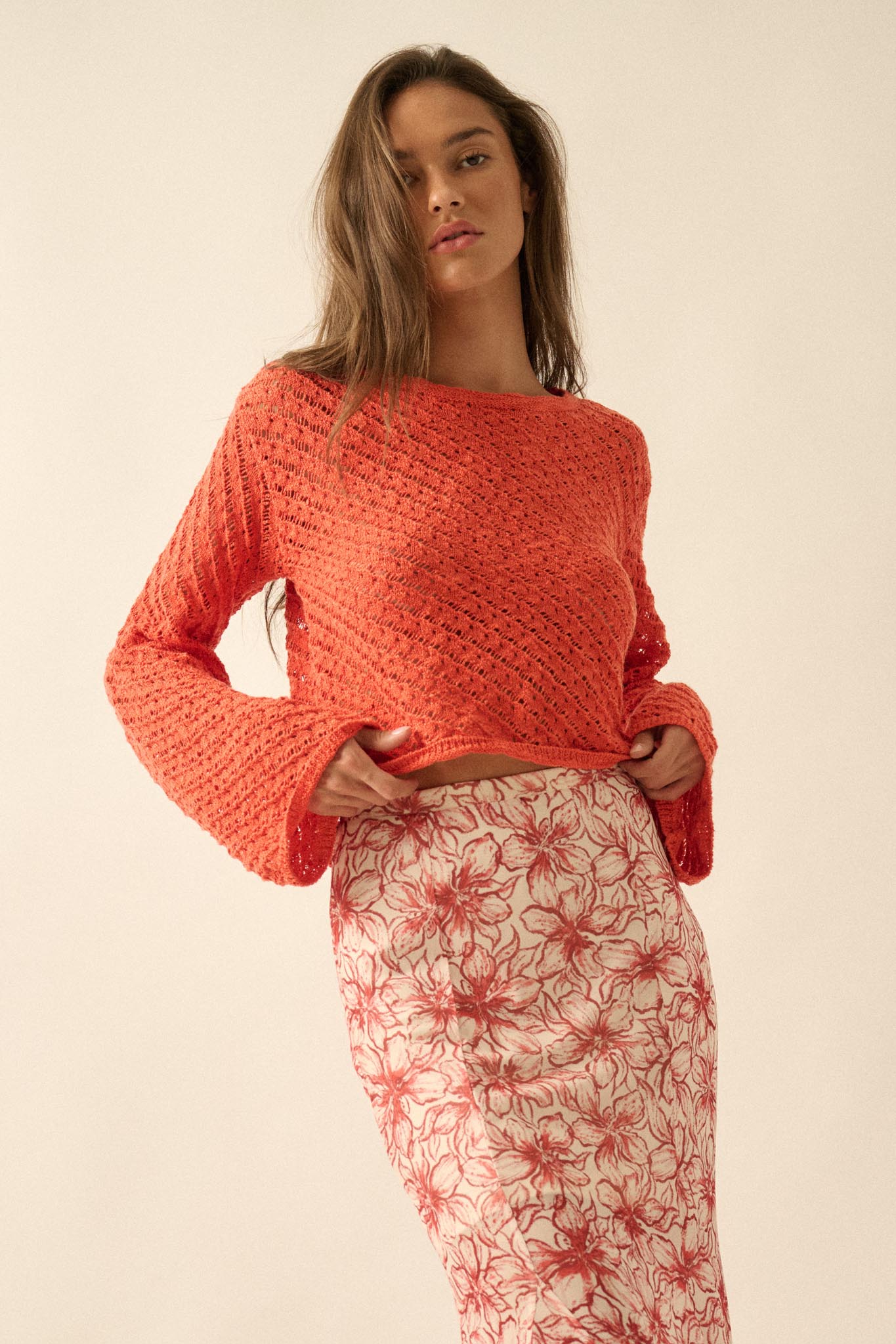 Always Forever Crochet-Knit Cropped Sweater