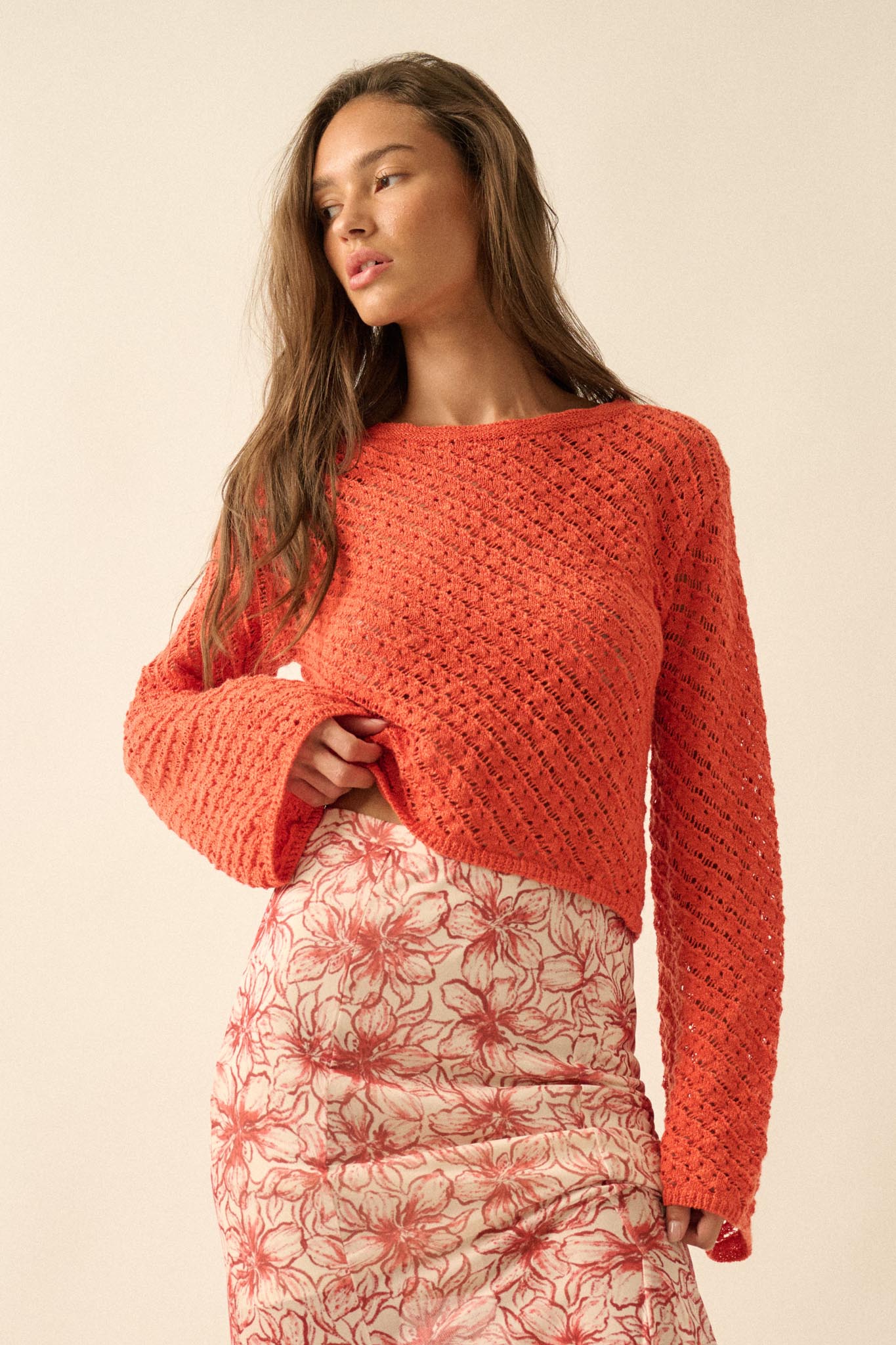 Always Forever Crochet-Knit Cropped Sweater