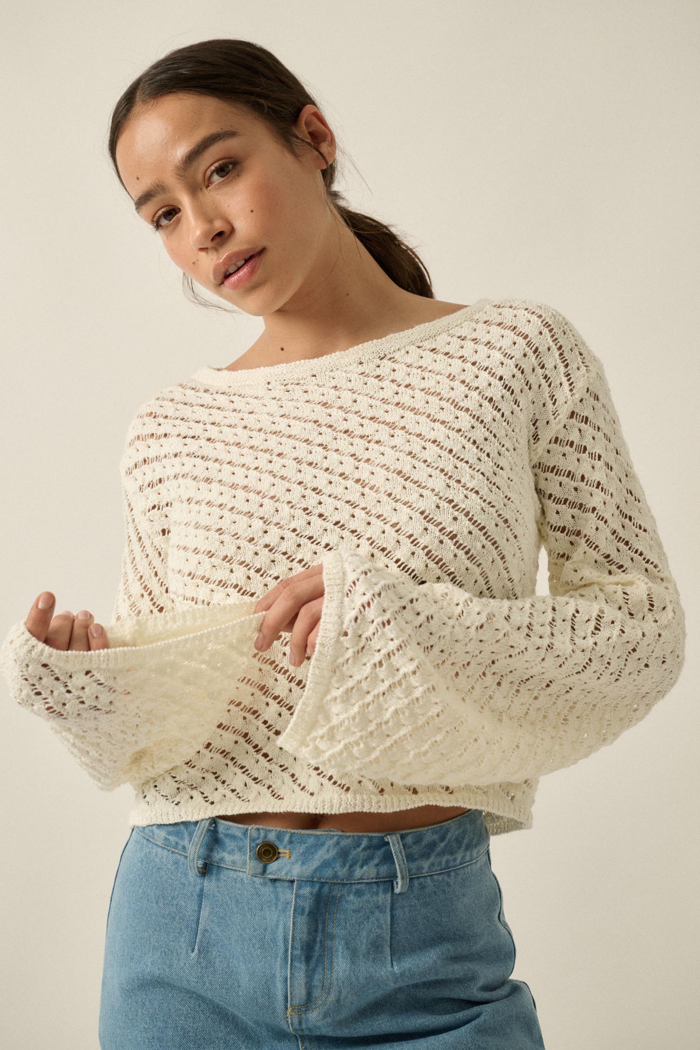 Always Forever Crochet-Knit Cropped Sweater
