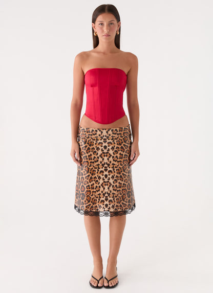Vania Sequin Low Rise Midi Skirt - Shimmer Leopard