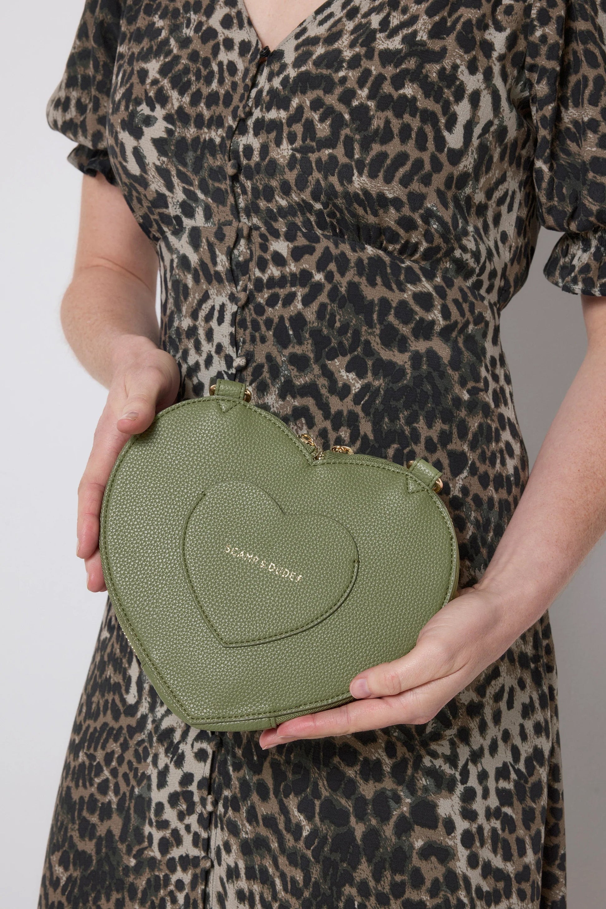 Khaki Heart Studded Cross Body Bag