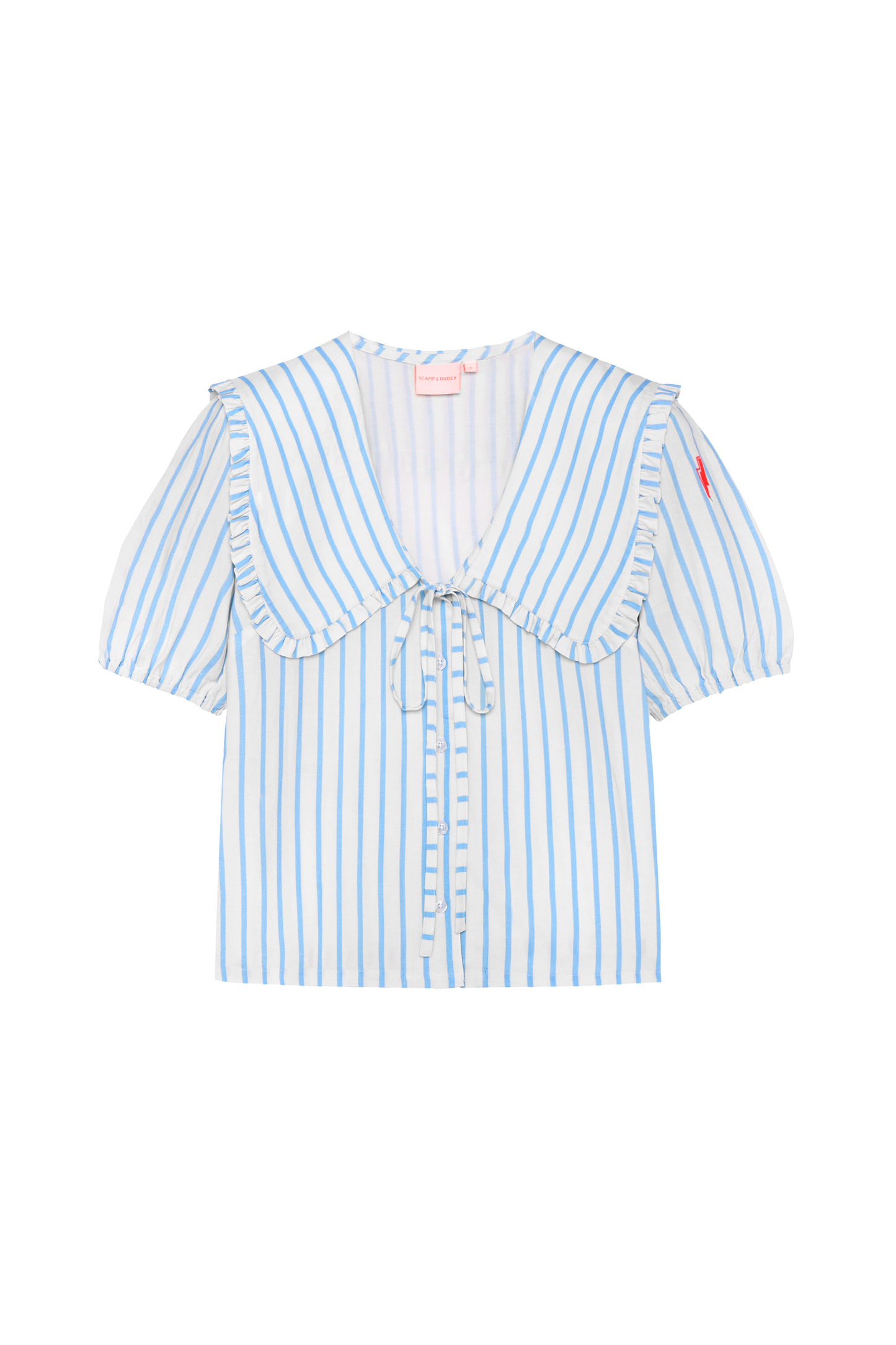 Blue with White Stripe Collared Short Sleeve Blouse