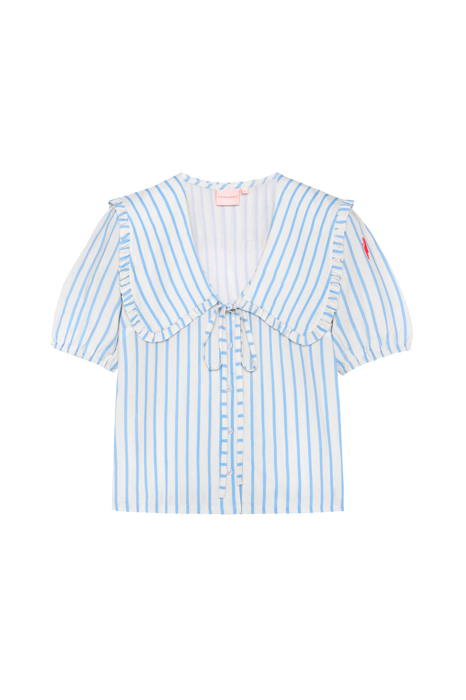 Blue with White Stripe Collared Short Sleeve Blouse
