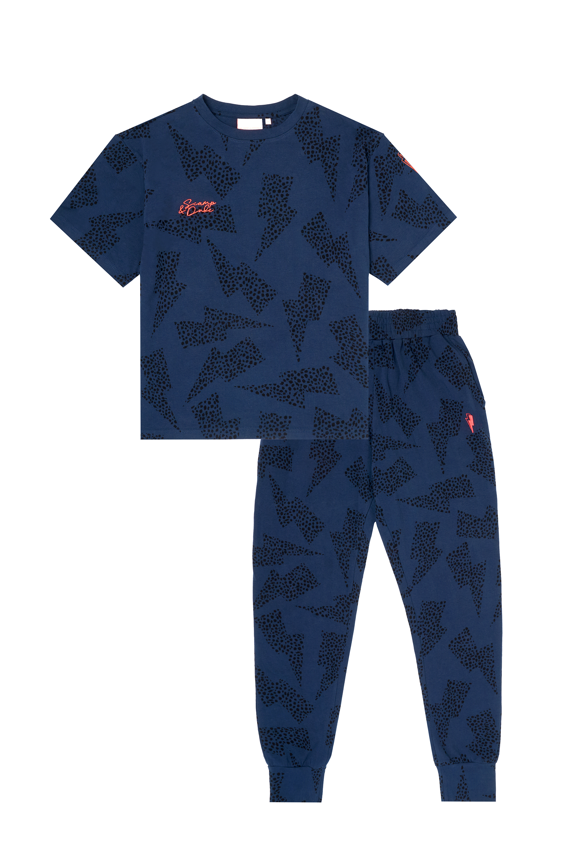 Navy with Black Cheetah and Lightning Bolt Print Pyjamas