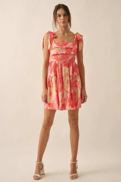 Sherbet Sunday Floral Paisley Tiered Mini Sundress