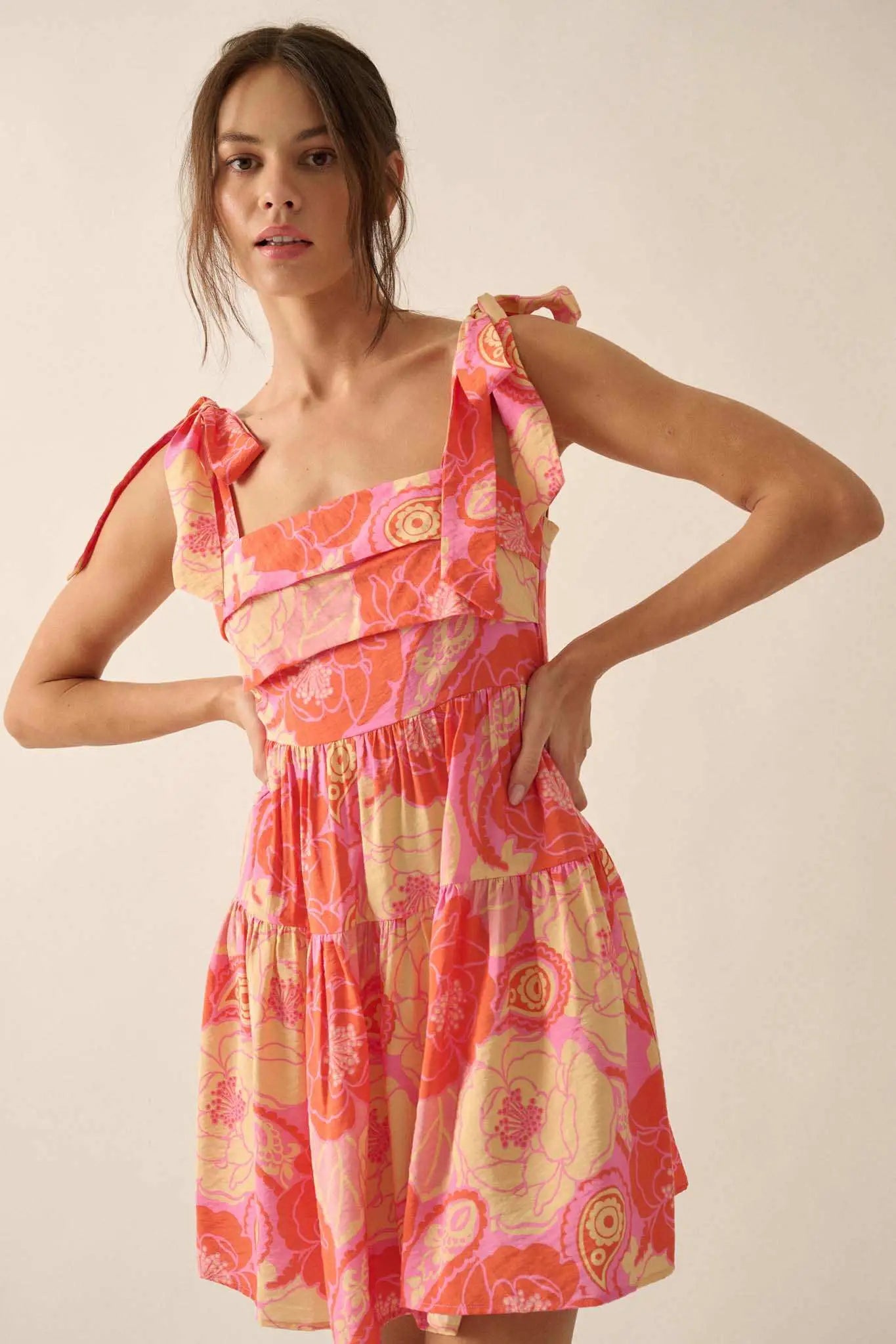 Sherbet Sunday Floral Paisley Tiered Mini Sundress